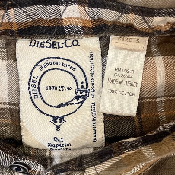 Diesel Brown White black Plaid cotton flannel long sleeve button up Shirt - Picture 2 of 16